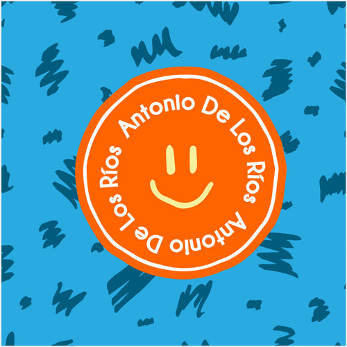 Carita Feliz Naranja   Fondo Azul con Formas