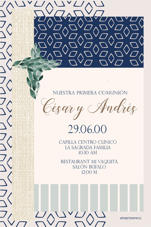 Comunion Arabesco Azul Olivo Textura Lino