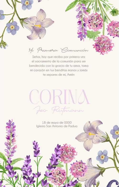 Comunion Flores Lavanda Lirios Fondo Crema